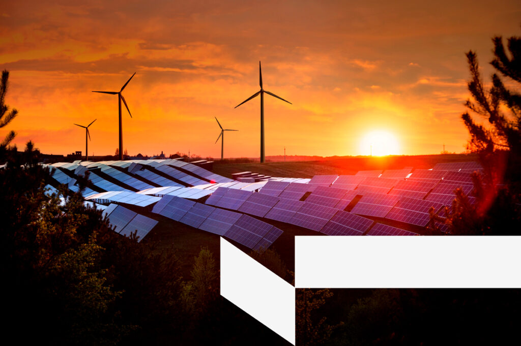 Parque de energia eólica funcionando para alimentar negócios sustentáveis.