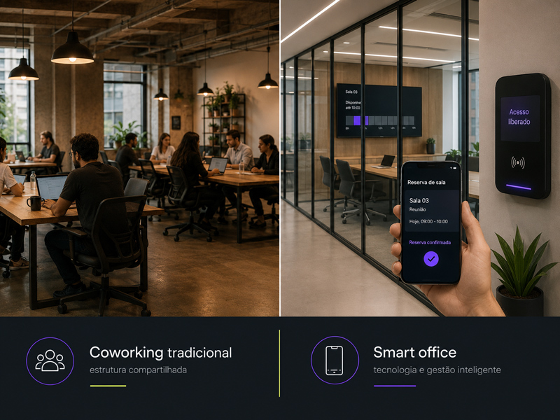 Sala de reunião do smart office Solution Indoor em Ribeirão Preto com mesa longa, com 10 cadeiras e uma televisão ao fundo com o logo da marca.